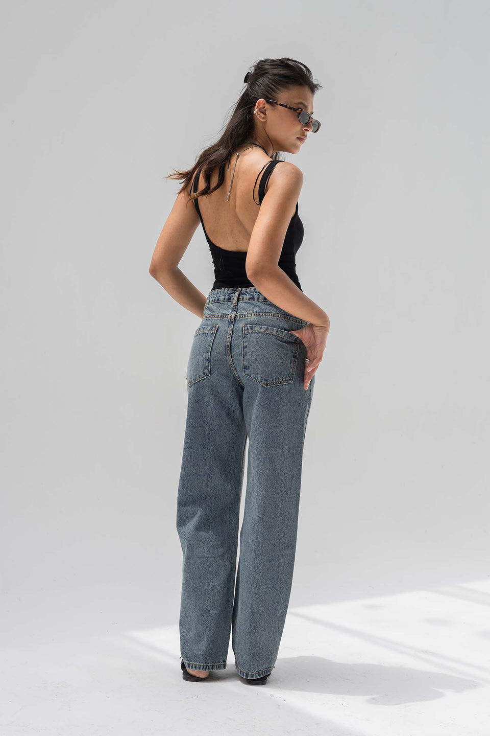 Stone Blue High-Rise Straight-Leg Jeans
