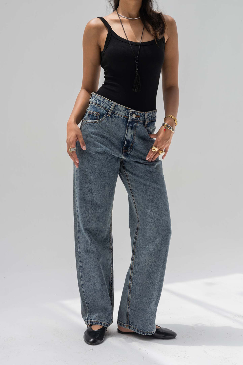 Stone Blue High-Rise Straight-Leg Jeans