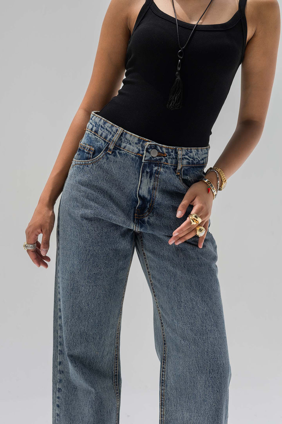 Stone Blue High-Rise Straight-Leg Jeans