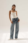 Blue High-Rise Paperbag Wide-Leg Jeans