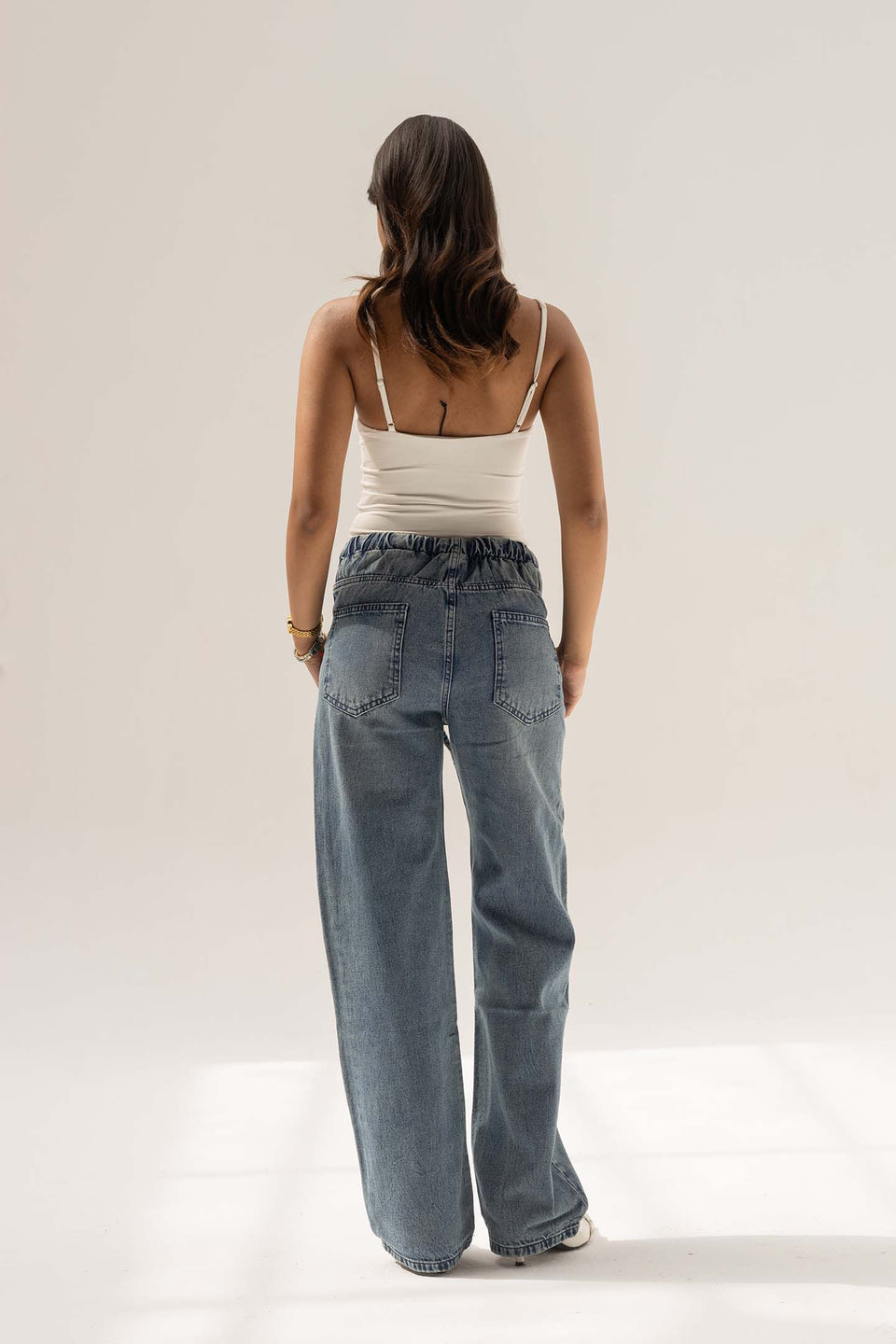 Blue High-Rise Paperbag Wide-Leg Jeans