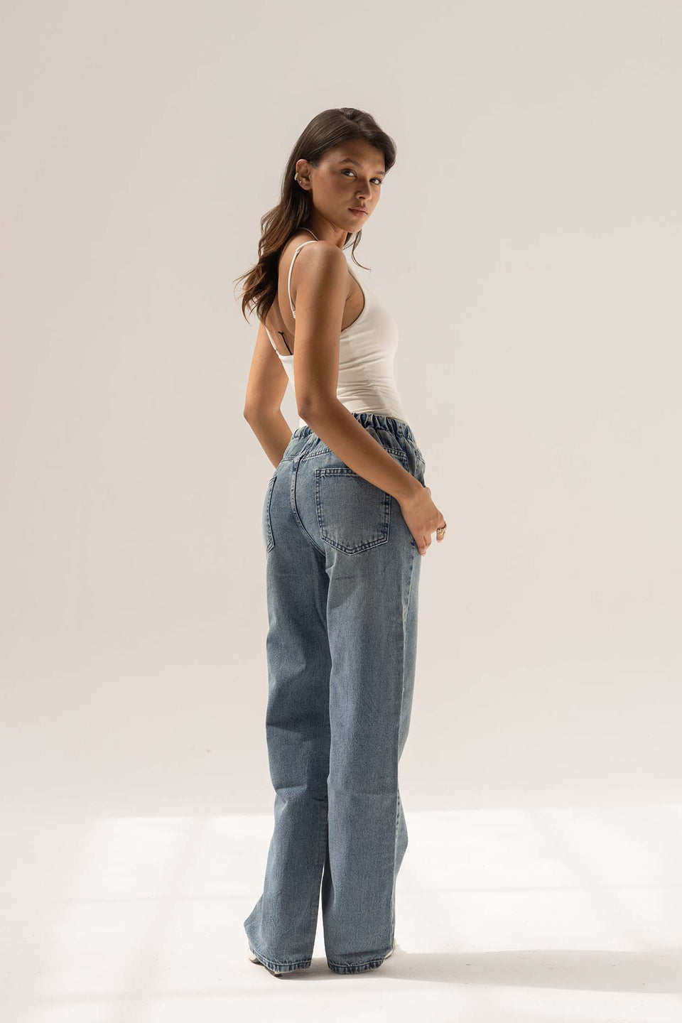 Blue High-Rise Paperbag Wide-Leg Jeans