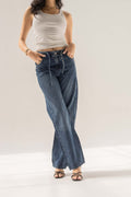 Deep Blue High-Rise Paperbag Wide-Leg Jeans