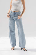 Light Blue Low-Rise Balloon Jeans with Frayed Hem