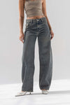 Vintage Blue Low-Rise Balloon Jeans with Frayed Hem