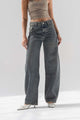 Vintage Blue Low-Rise Balloon Jeans with Frayed Hem