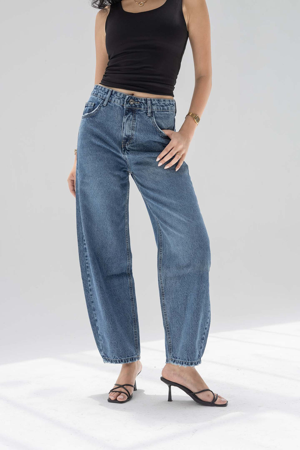 Blue Balloon-Fit High-Waisted Jeans