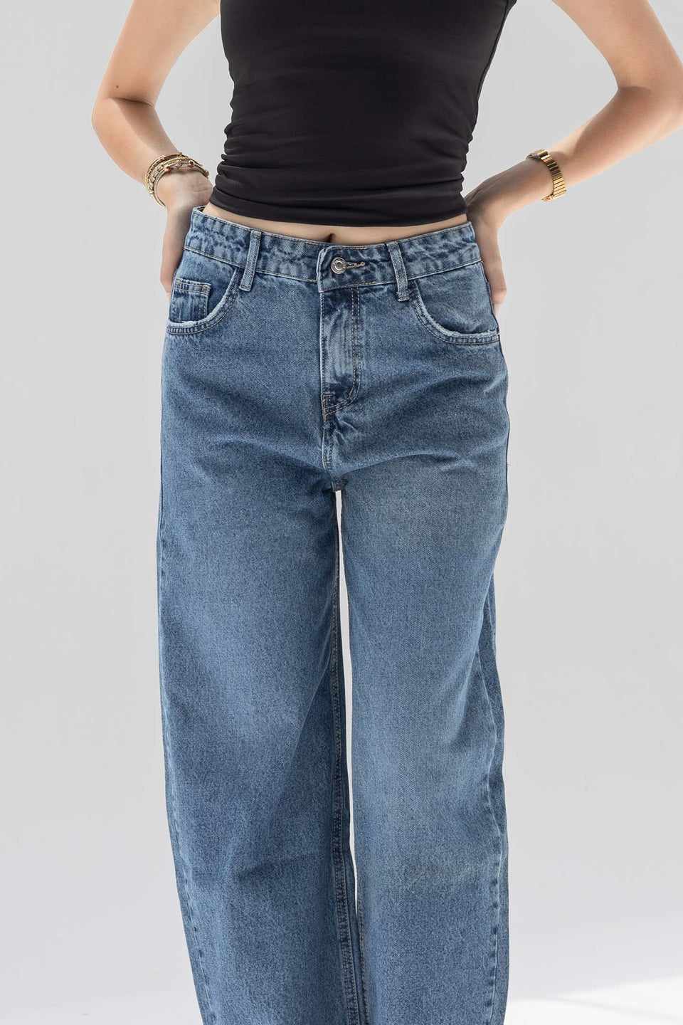 Blue Balloon-Fit High-Waisted Jeans