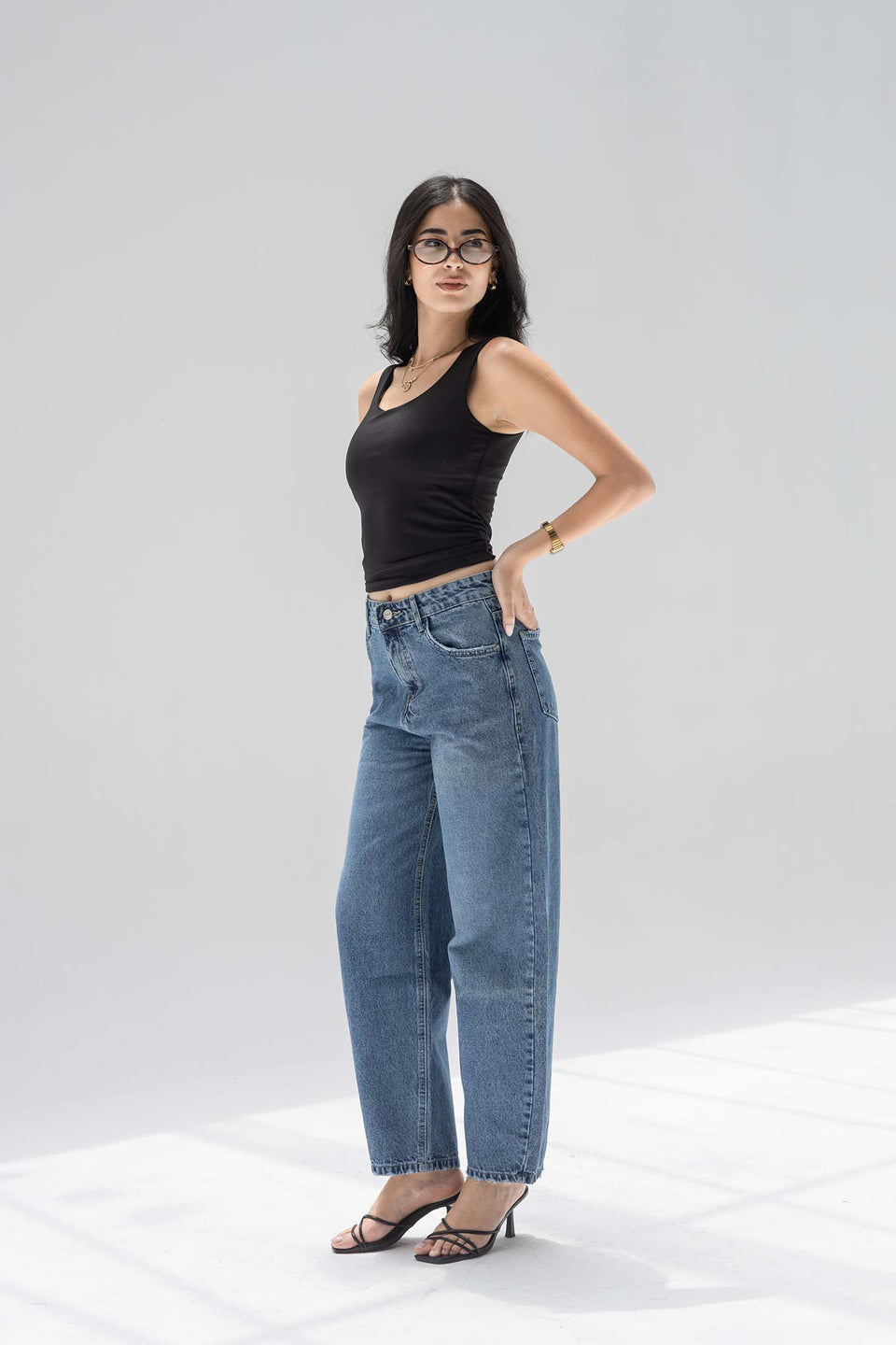 Blue Balloon-Fit High-Waisted Jeans