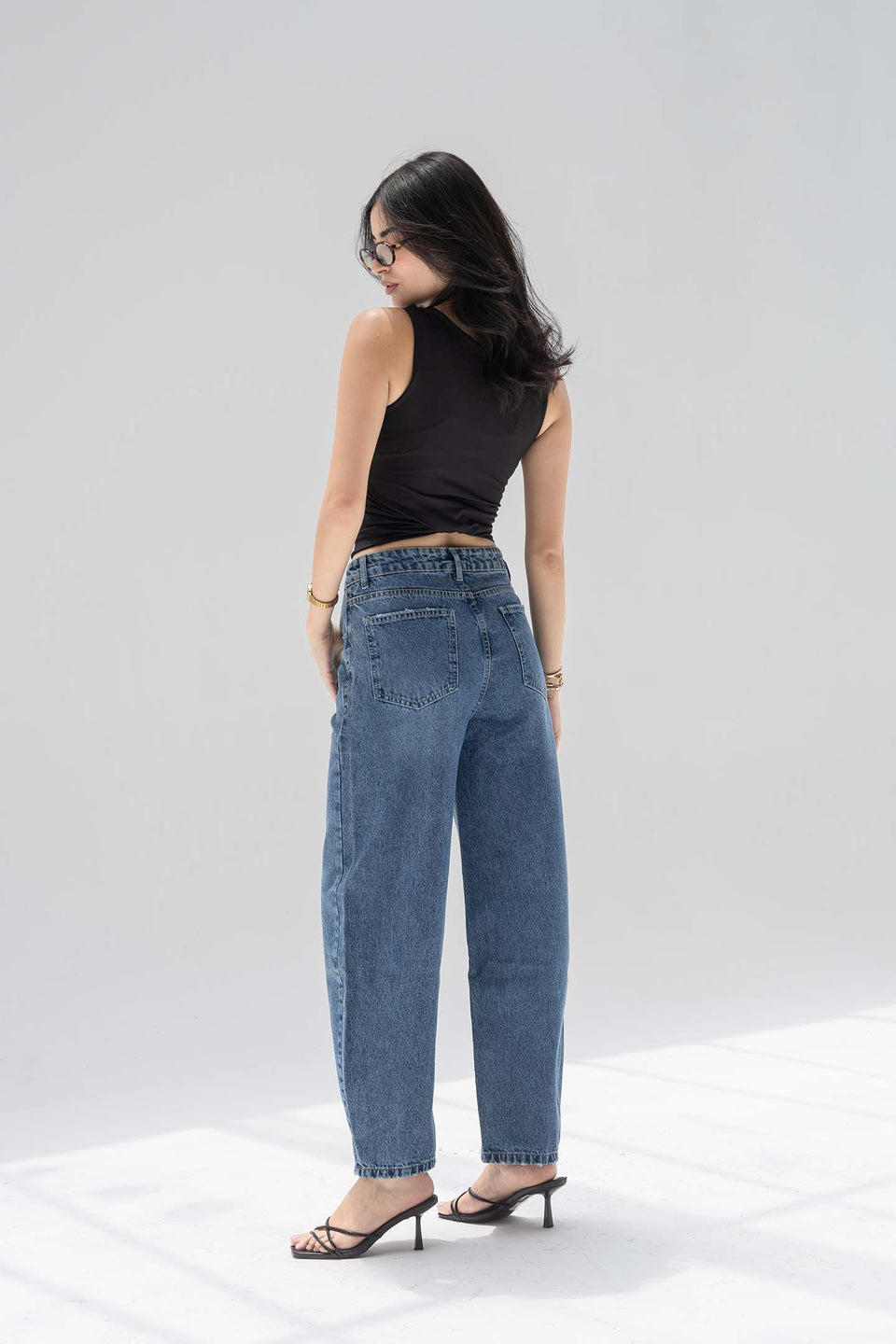 Blue Balloon-Fit High-Waisted Jeans