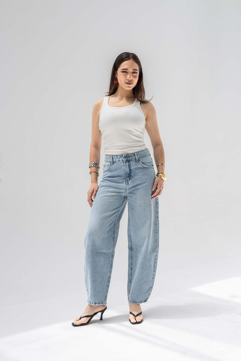 Light Blue Balloon-Fit High-Waisted Jeans