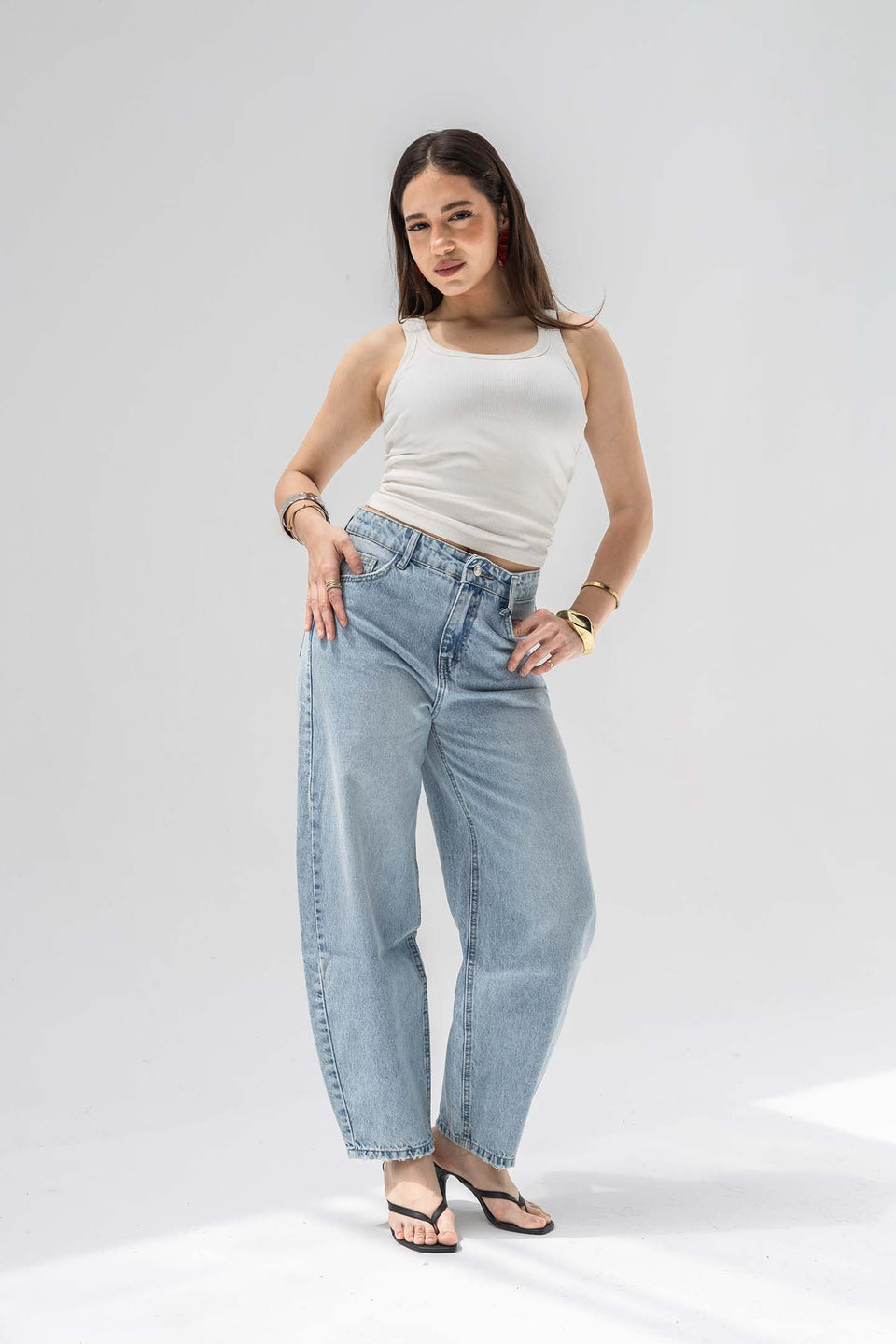 Light Blue Balloon-Fit High-Waisted Jeans
