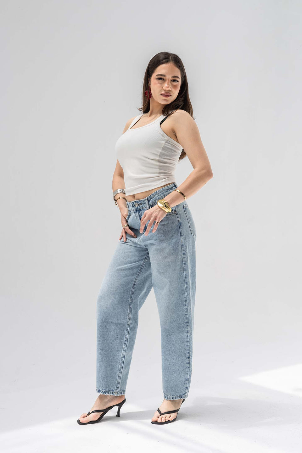 Light Blue Balloon-Fit High-Waisted Jeans