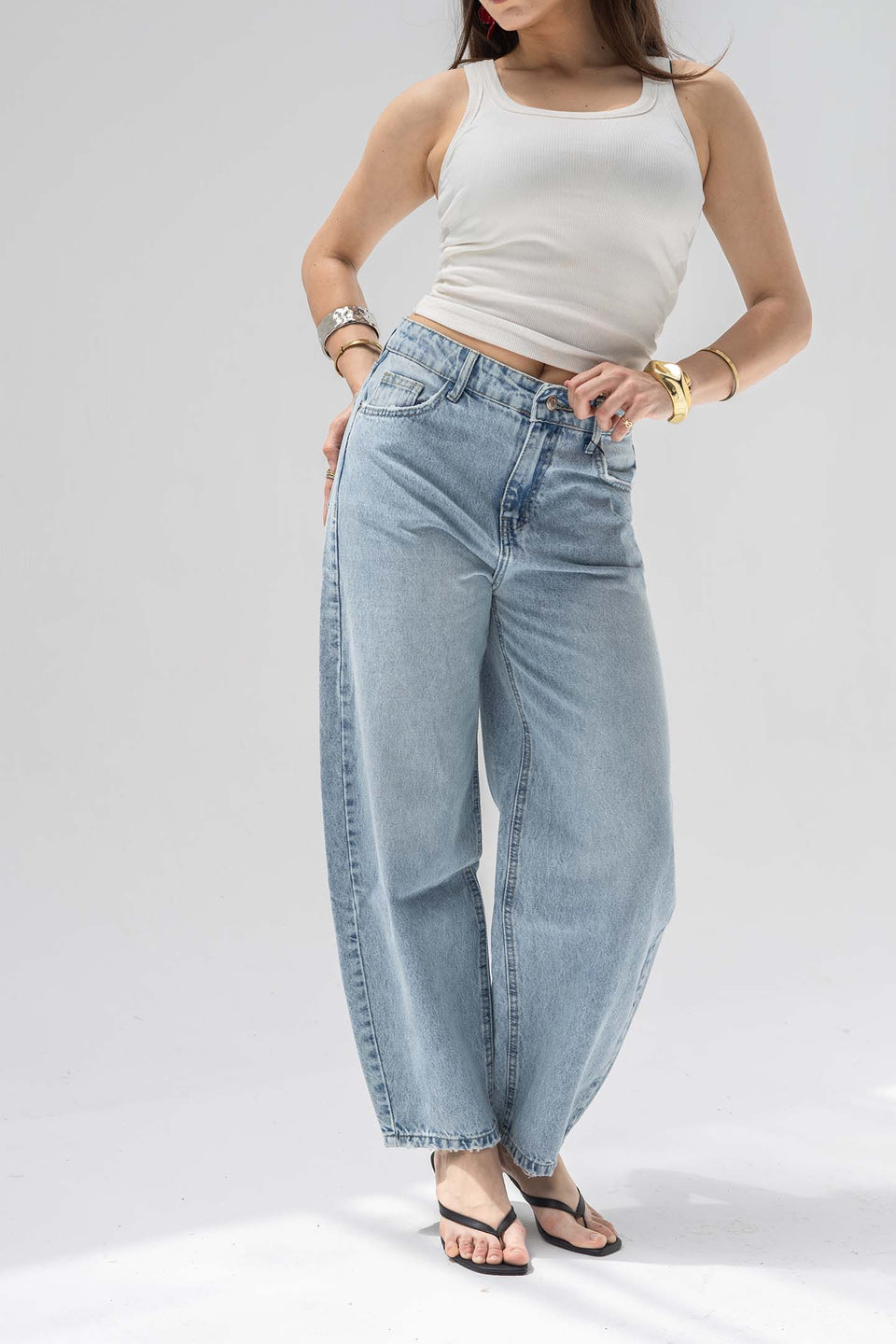 Light Blue Balloon-Fit High-Waisted Jeans