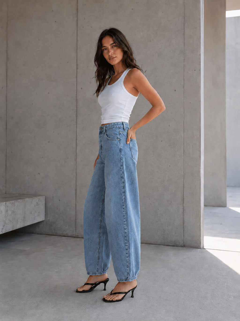 Blue Balloon-Fit High-Waisted Jeans