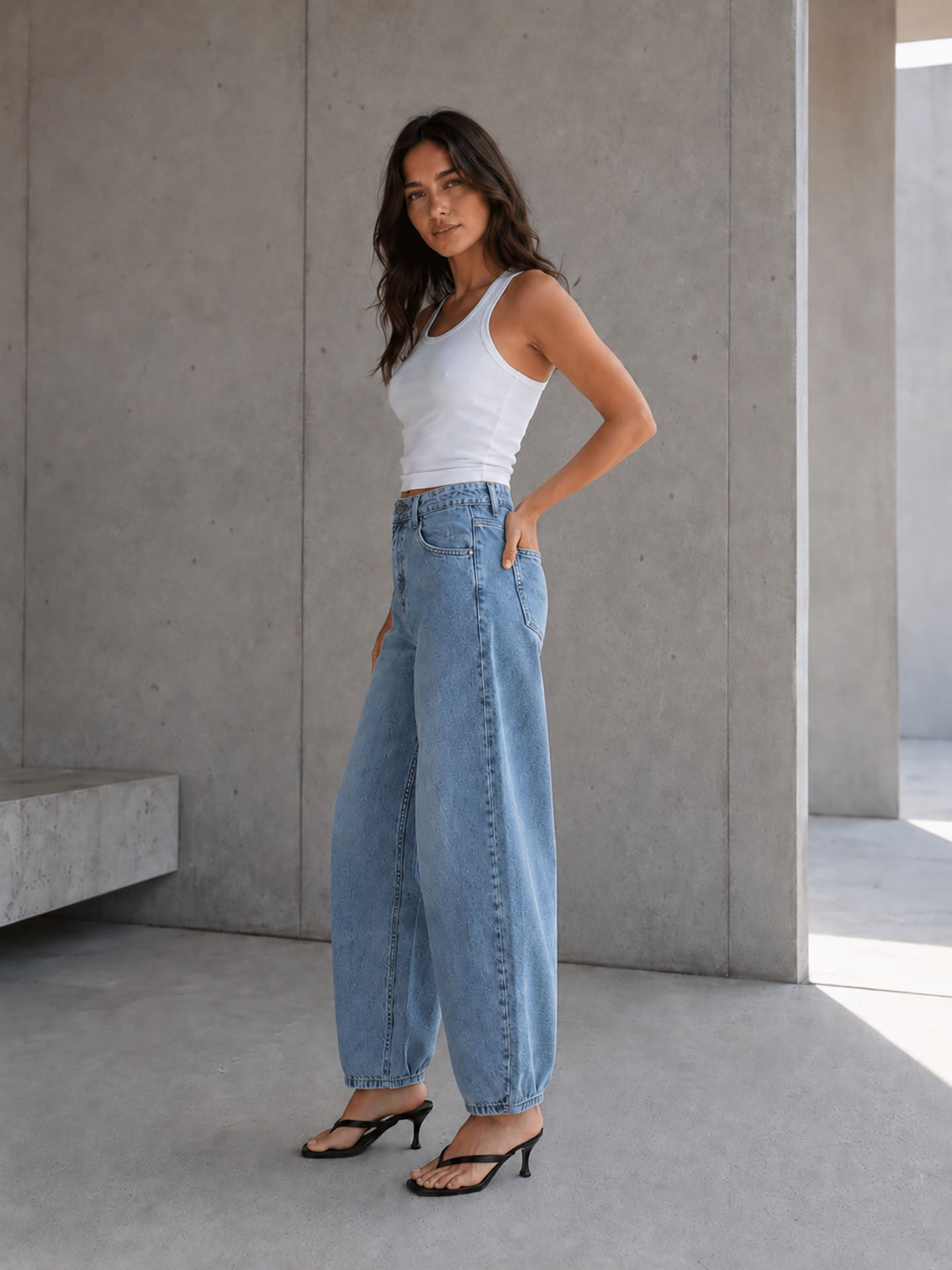Blue Balloon-Fit High-Waisted Jeans