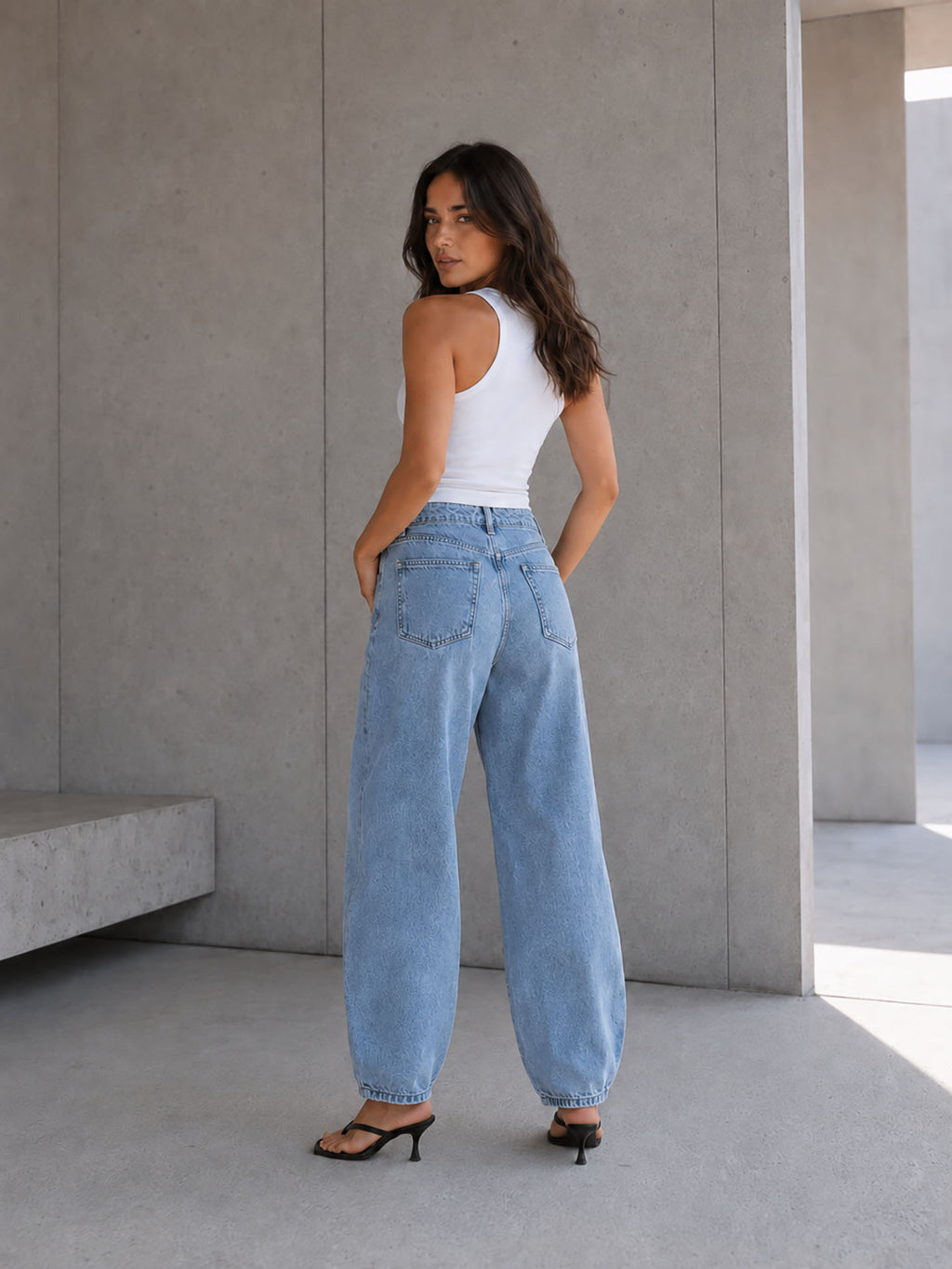 Blue Balloon-Fit High-Waisted Jeans
