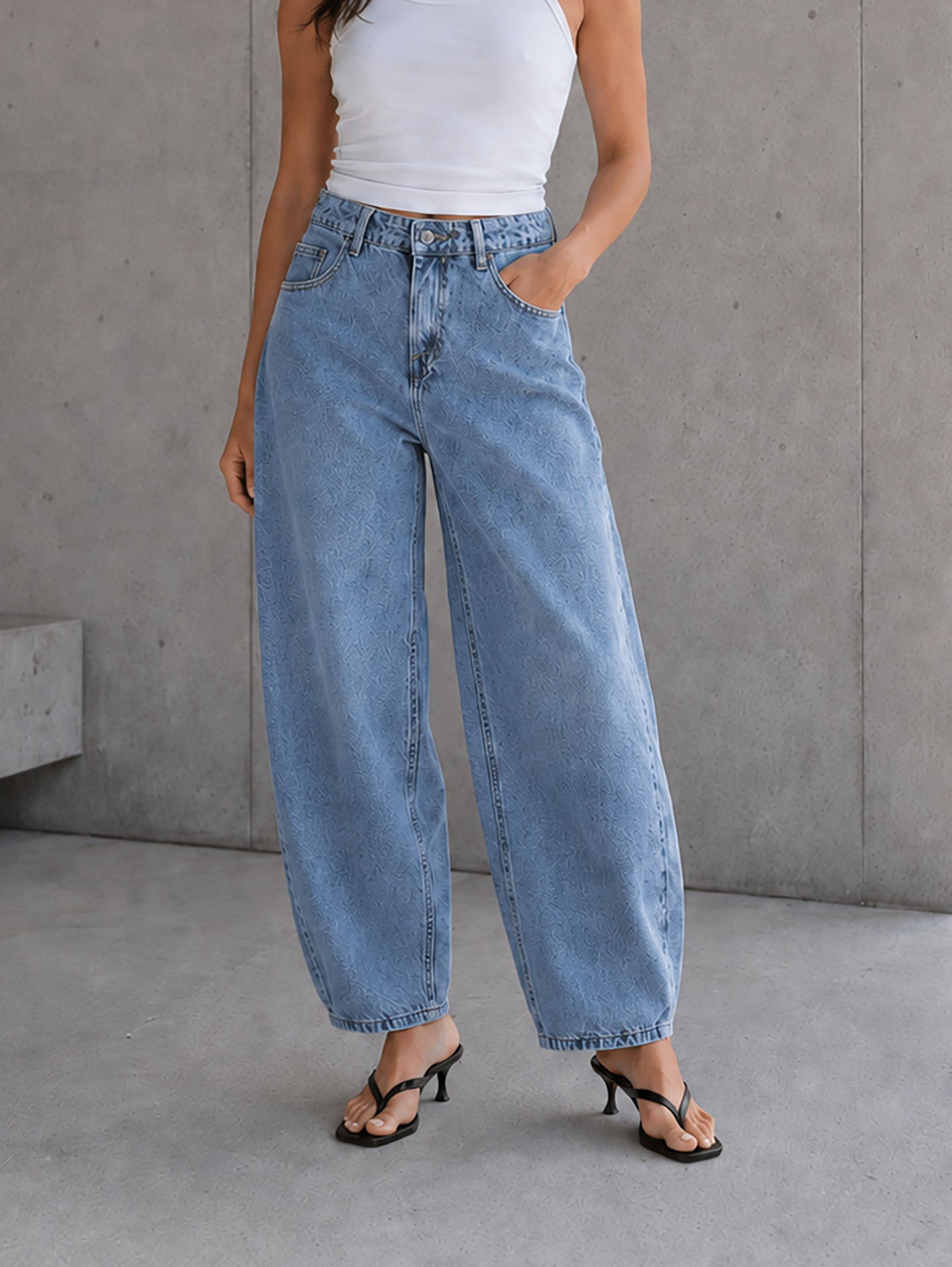 Blue Balloon-Fit High-Waisted Jeans