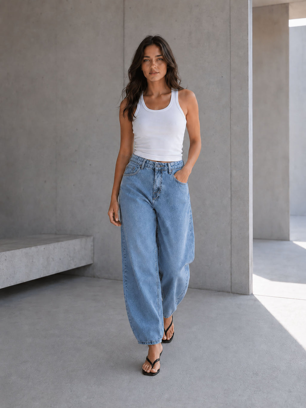 Blue Balloon-Fit High-Waisted Jeans