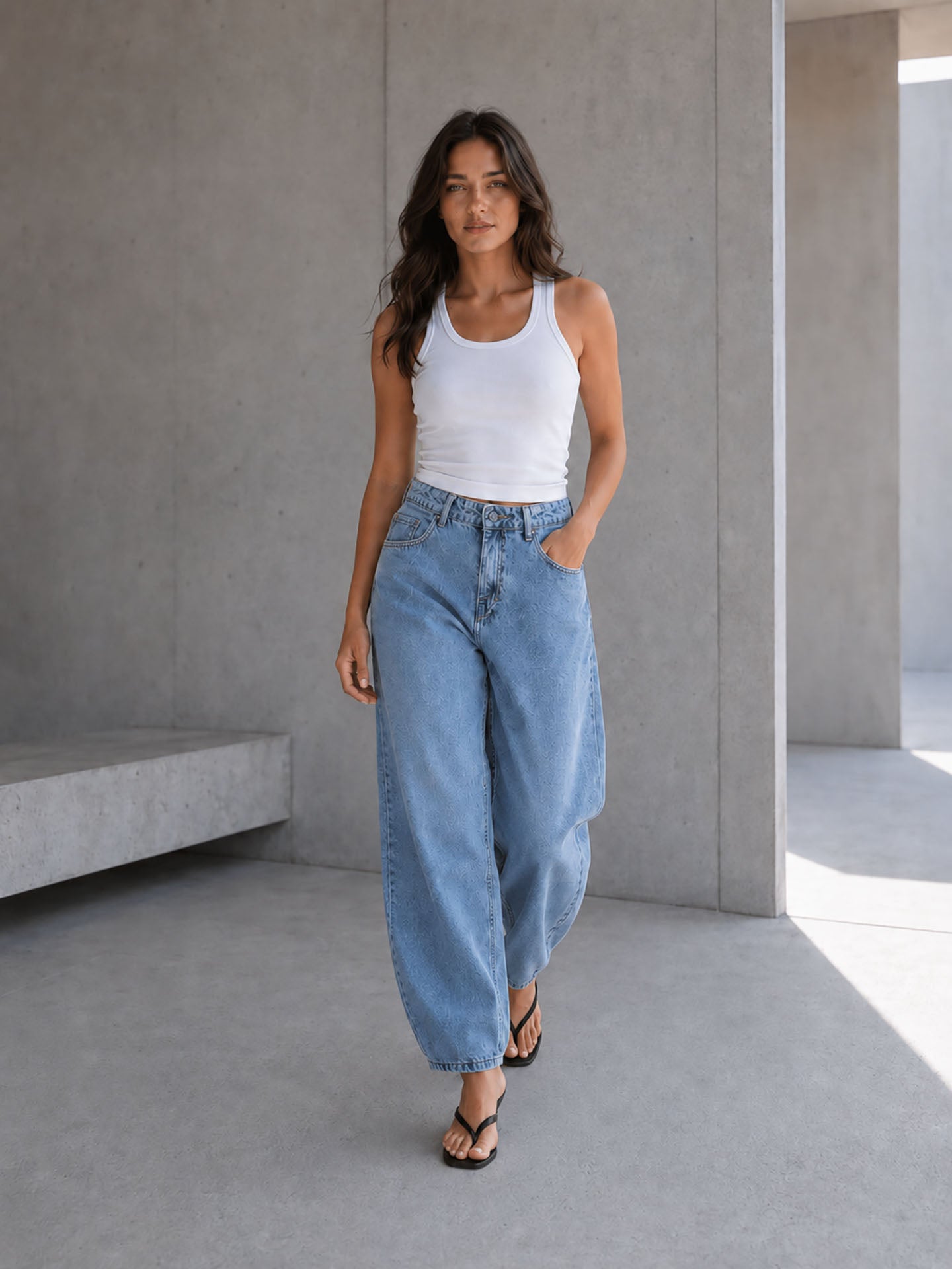 Blue Balloon-Fit High-Waisted Jeans