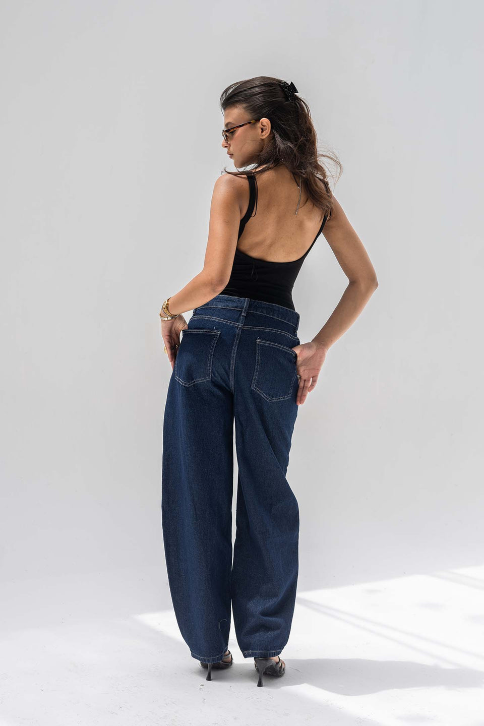 Navy Balloon-Fit High-Waisted Jeans