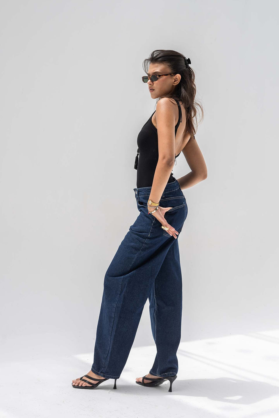 Navy Balloon-Fit High-Waisted Jeans
