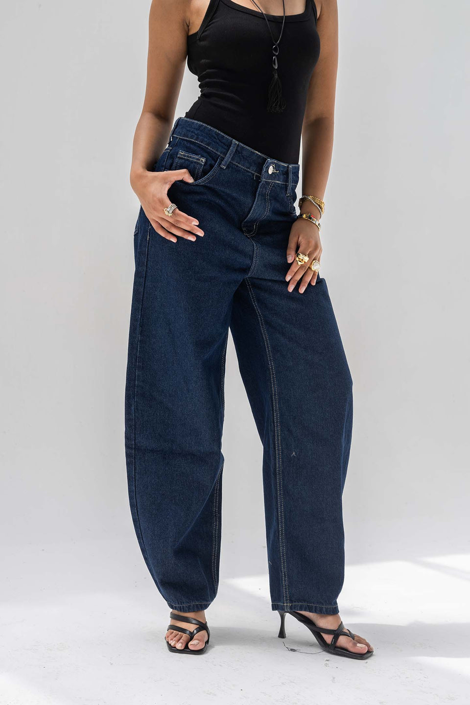 Navy Balloon-Fit High-Waisted Jeans
