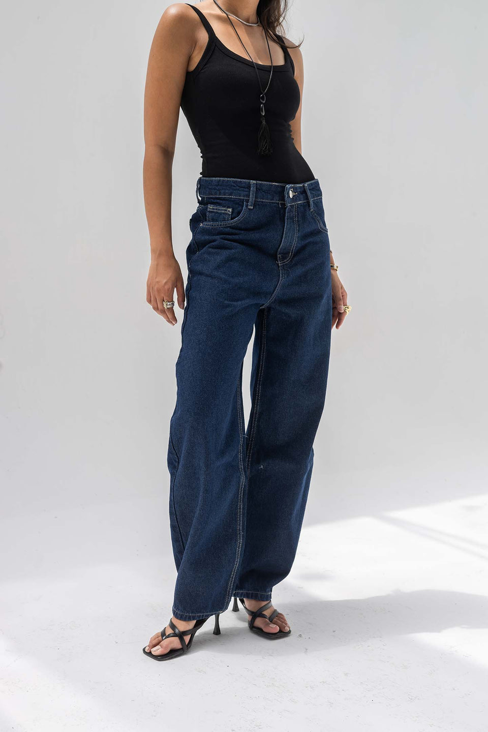 Navy Balloon-Fit High-Waisted Jeans