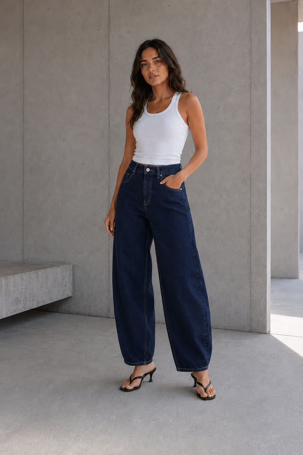 Navy Balloon-Fit High-Waisted Jeans