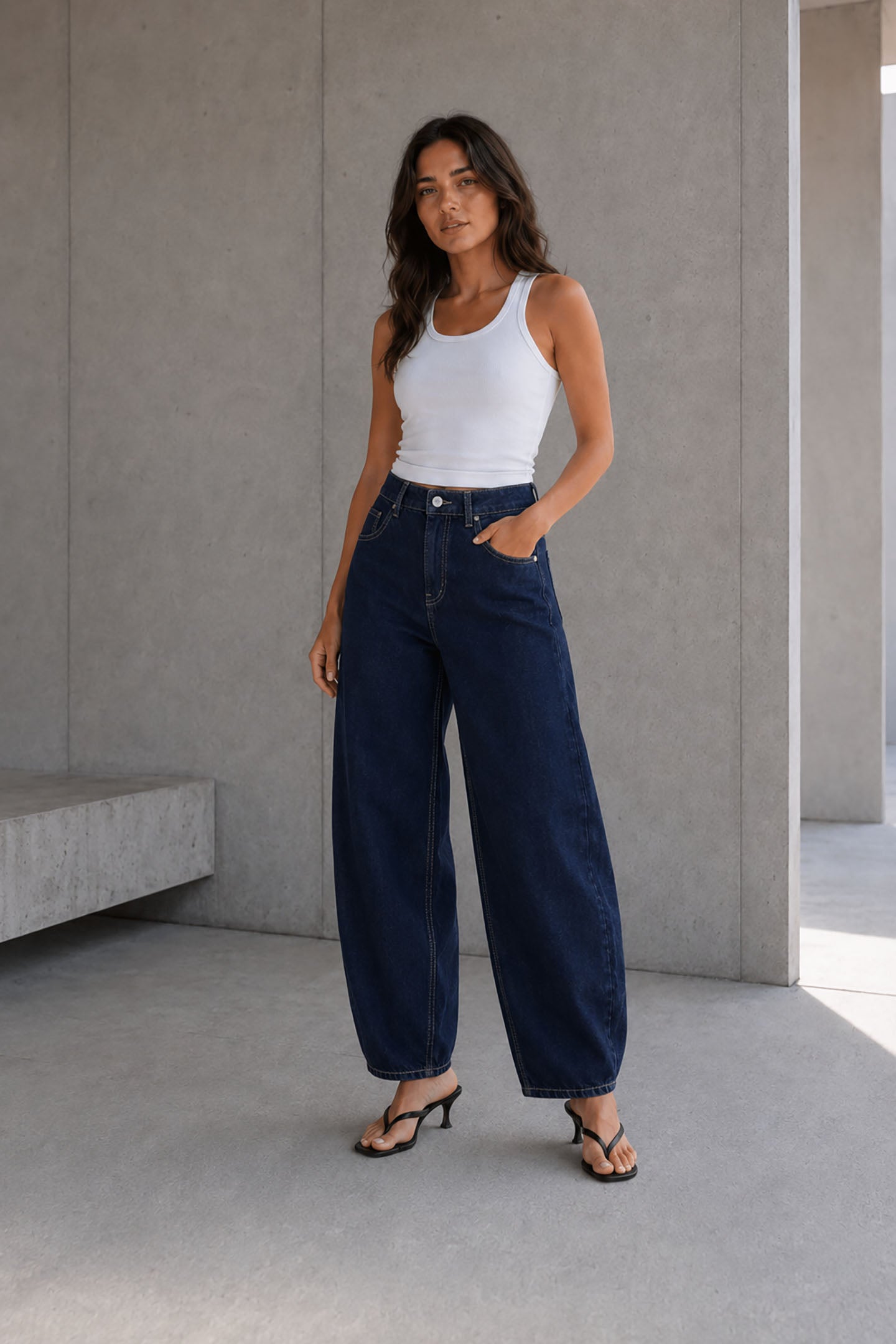 Navy Balloon-Fit High-Waisted Jeans