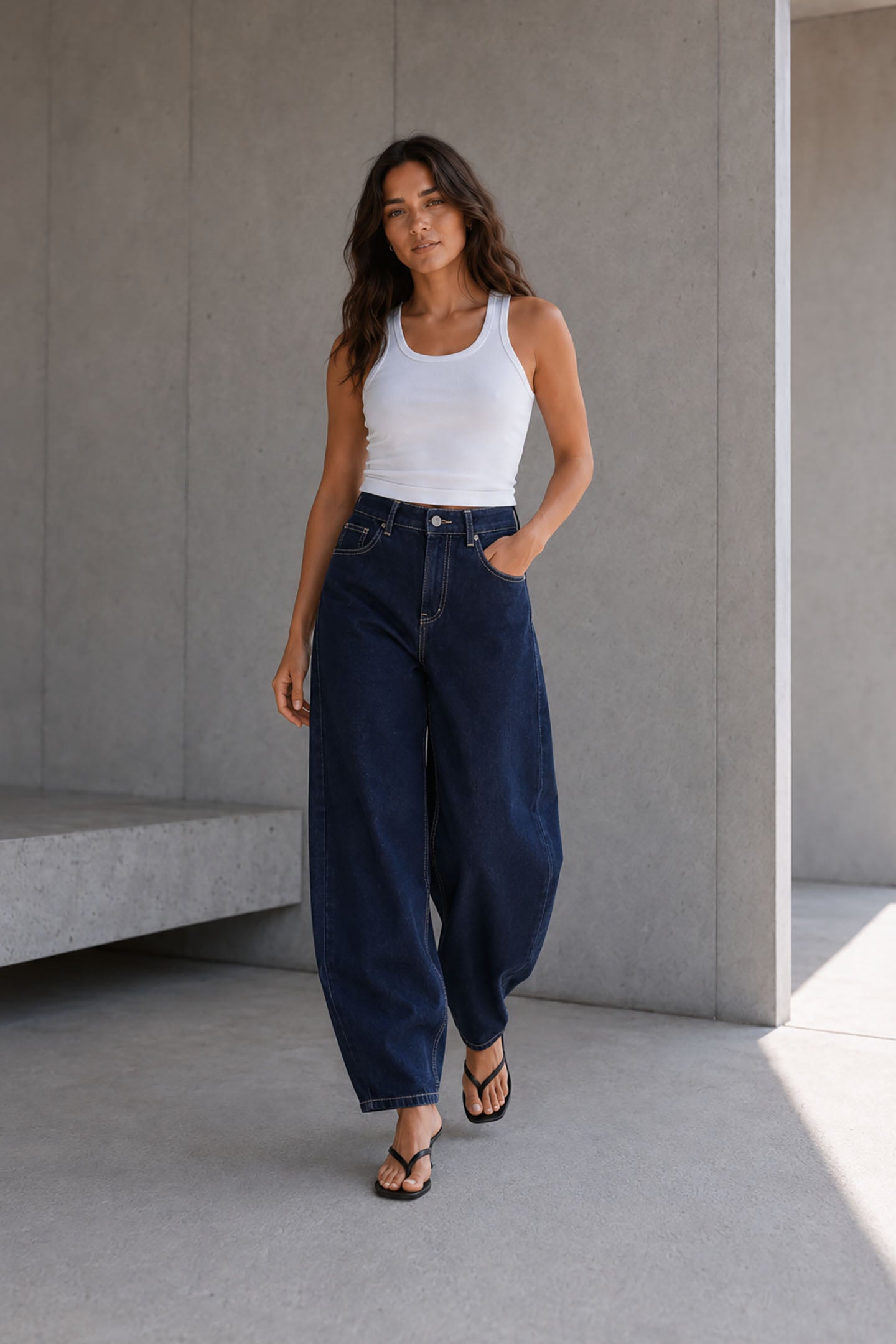 Navy Balloon-Fit High-Waisted Jeans