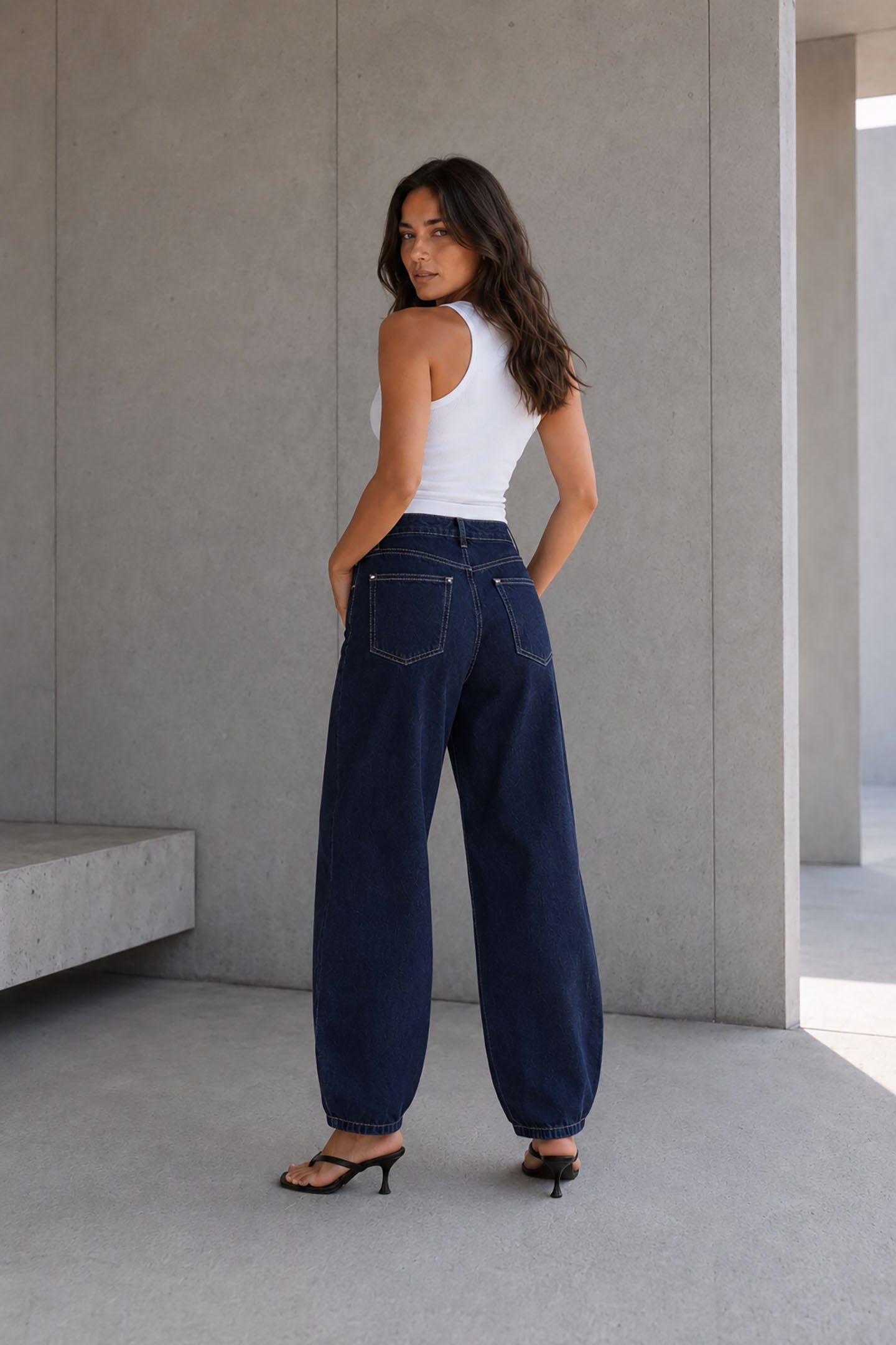Navy Balloon-Fit High-Waisted Jeans