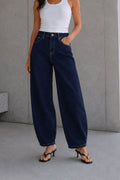 Navy Balloon-Fit High-Waisted Jeans