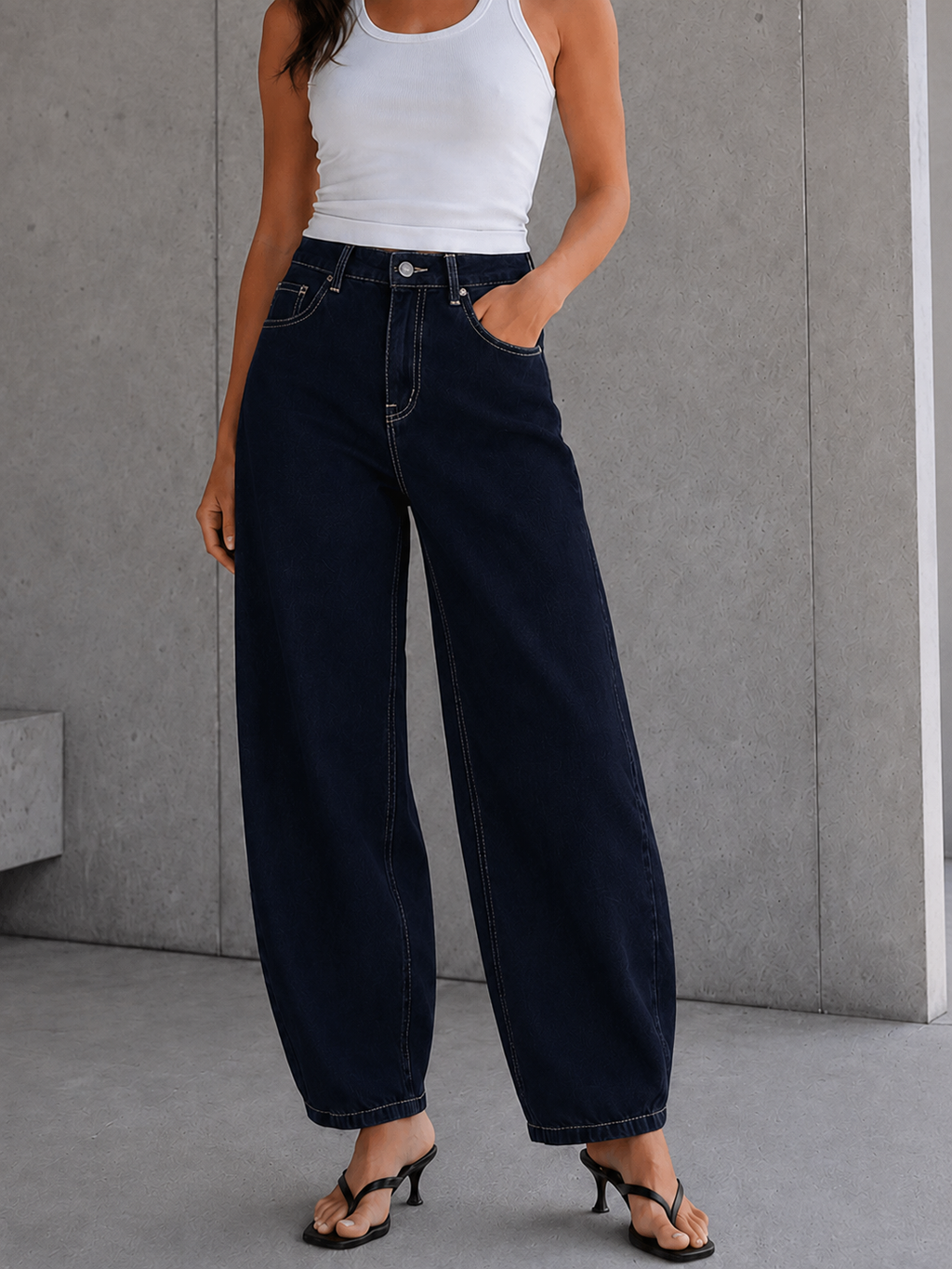 Navy Balloon-Fit High-Waisted Jeans