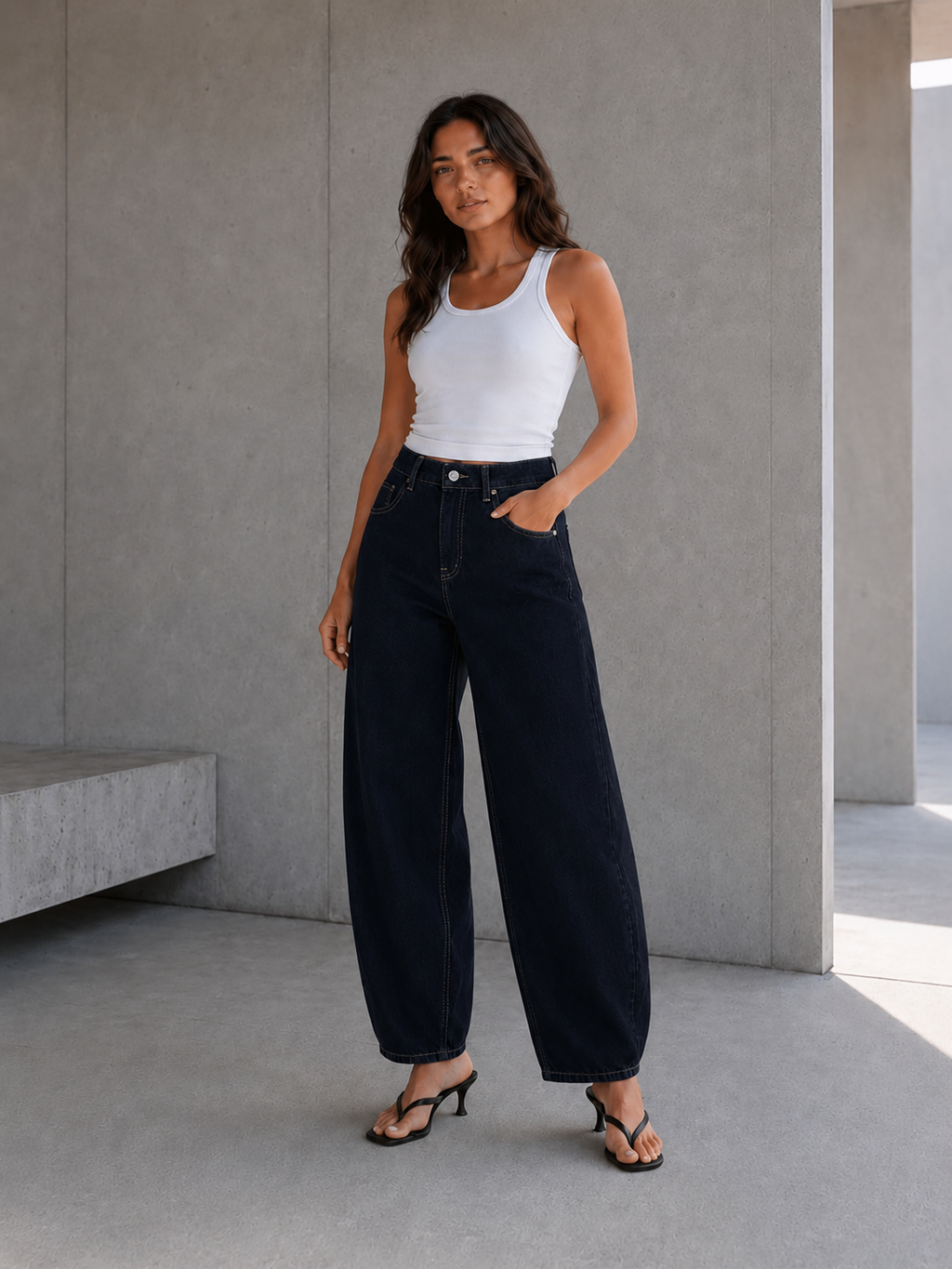 Navy Balloon-Fit High-Waisted Jeans