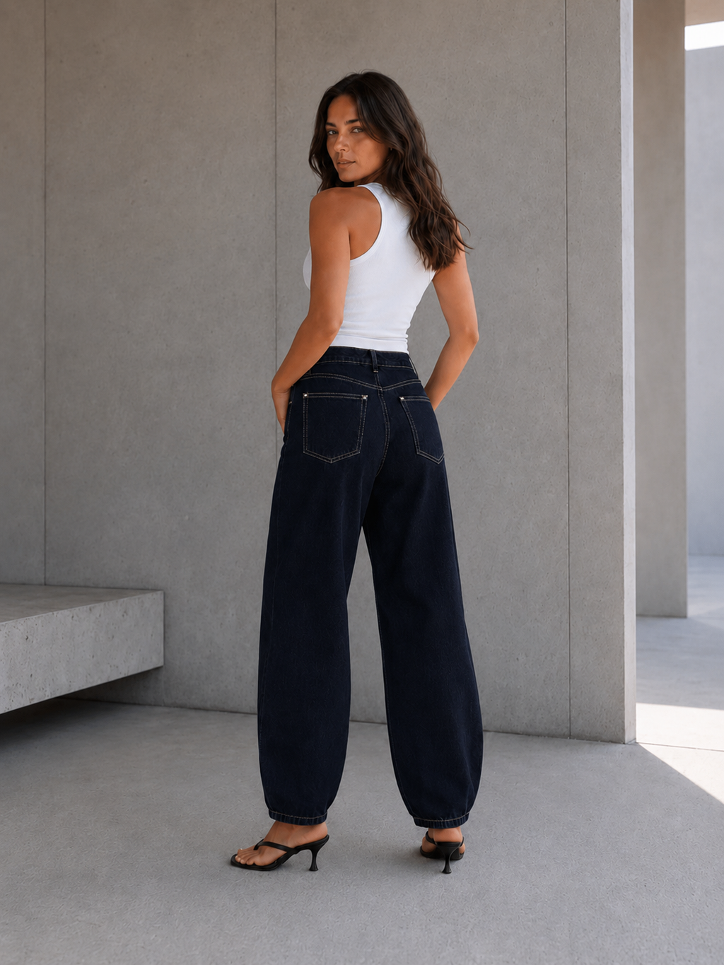 Navy Balloon-Fit High-Waisted Jeans