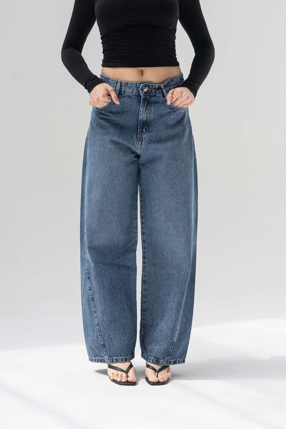 Blue High-Rise Balloon Wide Jeans