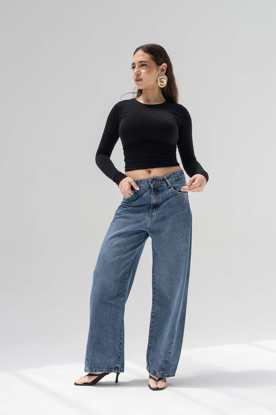 Blue High-Rise Balloon Wide Jeans