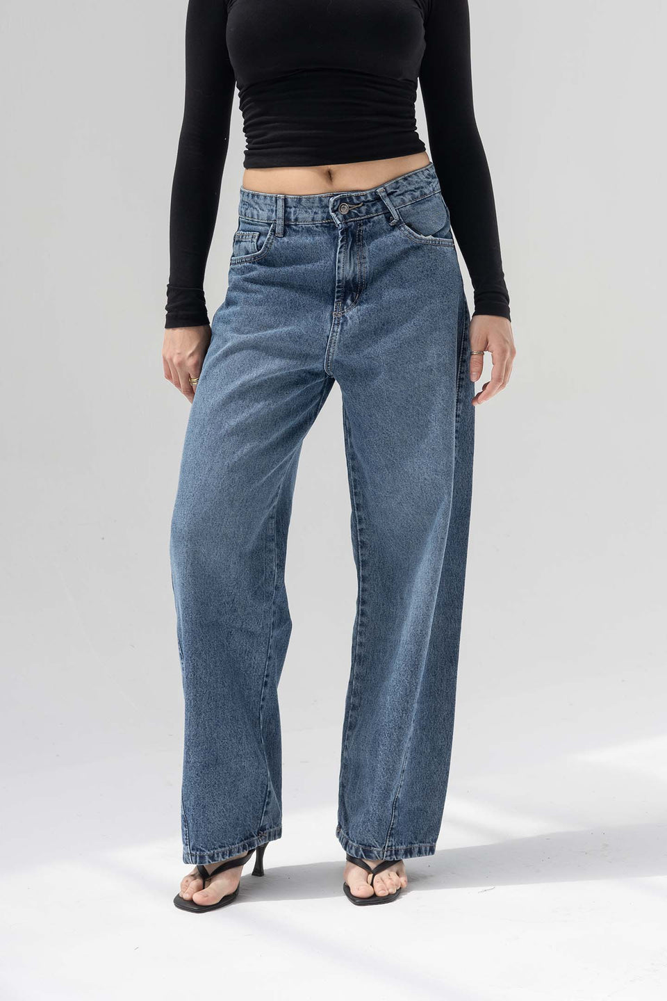 Blue High-Rise Balloon Wide Jeans