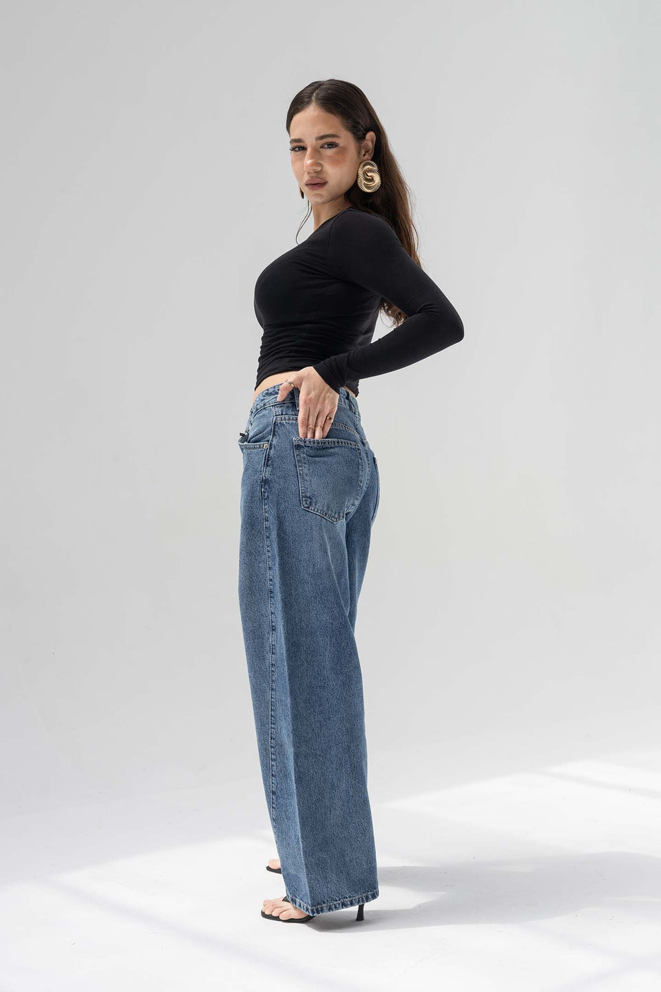Blue High-Rise Balloon Wide Jeans