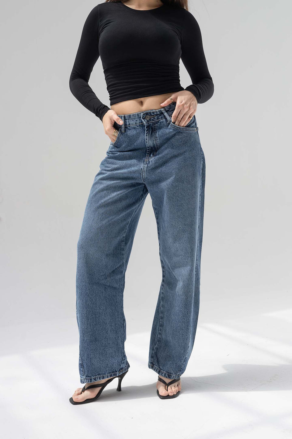 Blue High-Rise Balloon Wide Jeans