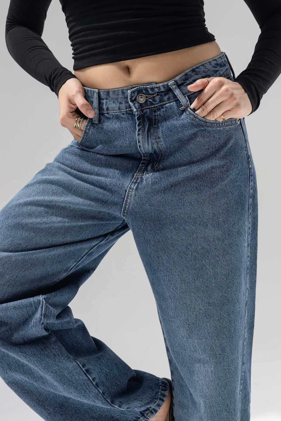 Blue High-Rise Balloon Wide Jeans