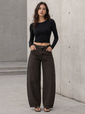 Brown Curved Seam Barrel Leg Jeans