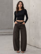 Brown Curved Seam Barrel Leg Jeans