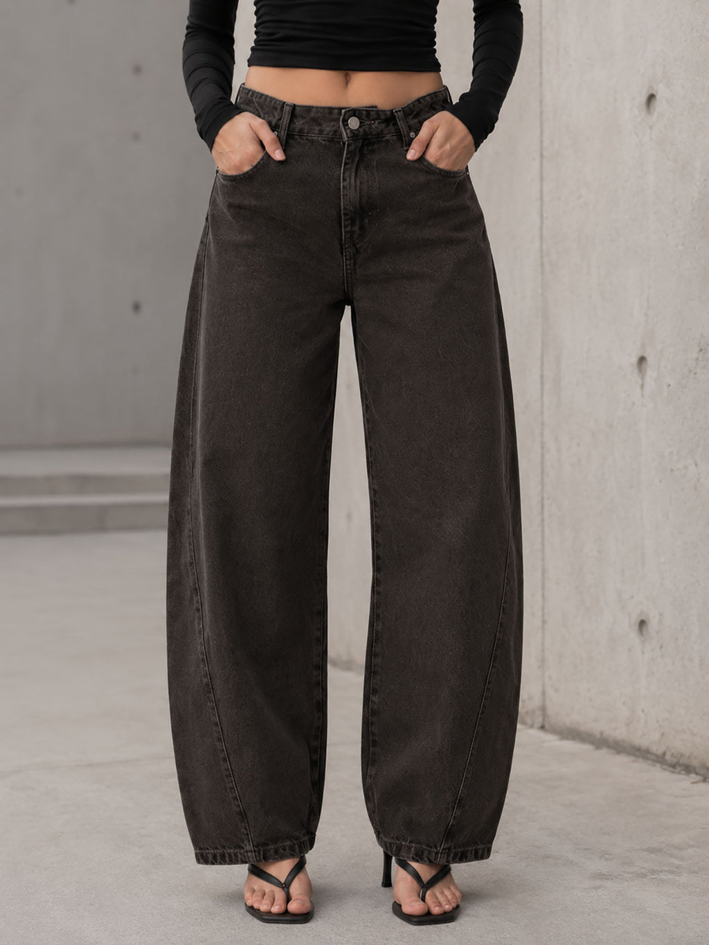 Brown Curved Seam Barrel Leg Jeans