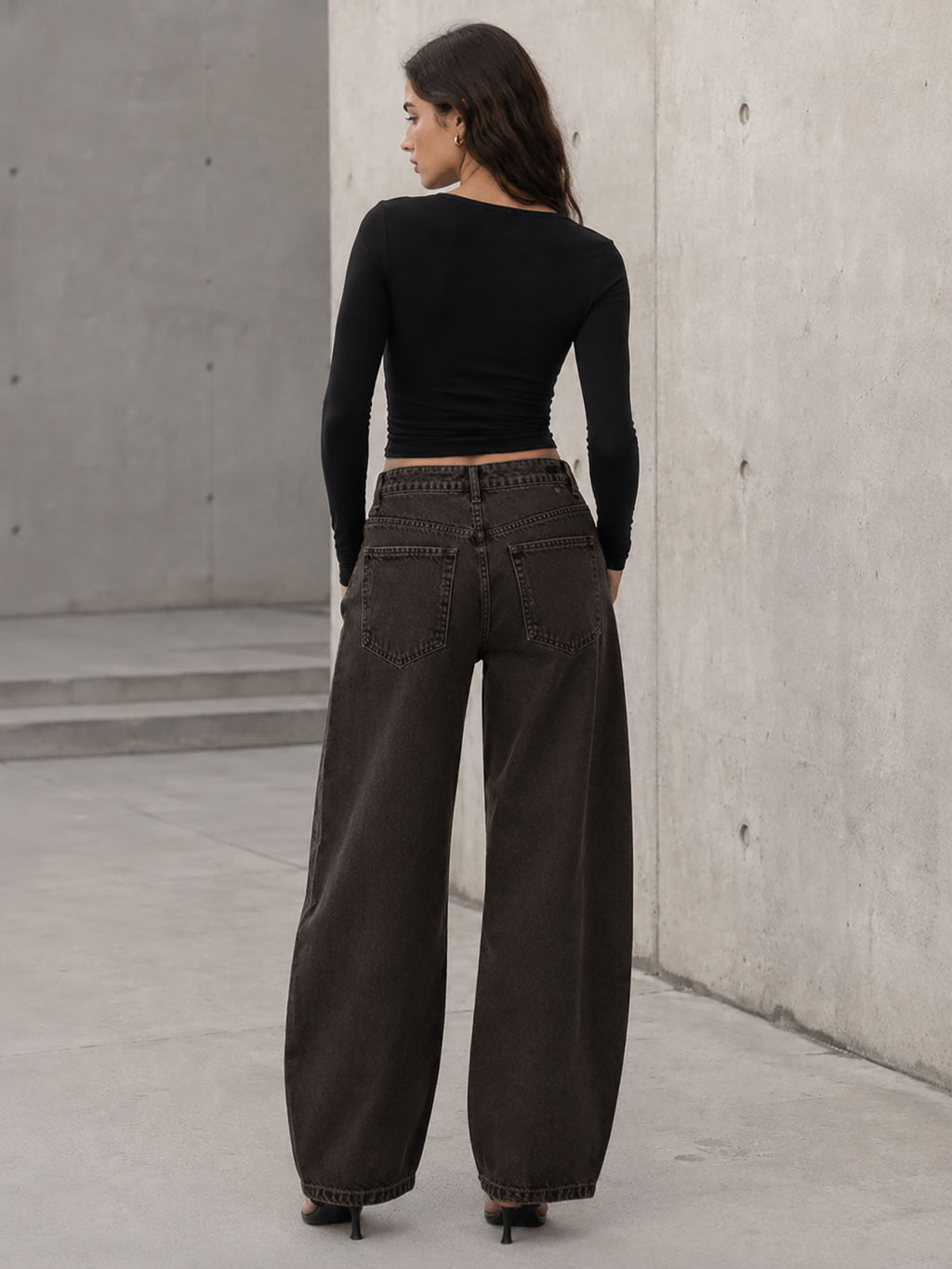 Brown Curved Seam Barrel Leg Jeans