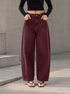 Burgundy Curved Seam Barrel Leg Jeans