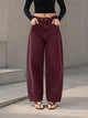 Burgundy Curved Seam Barrel Leg Jeans