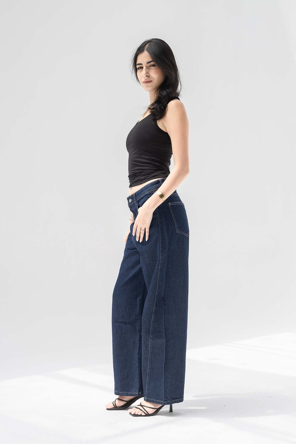 Navy High-Rise Balloon Wide Jeans