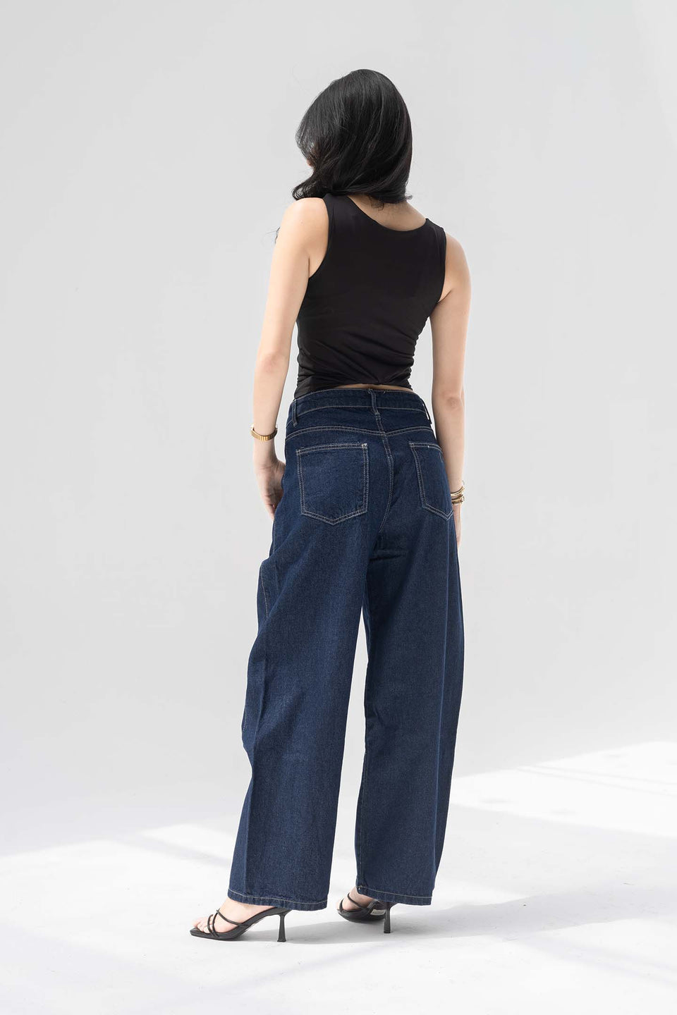 Navy High-Rise Balloon Wide Jeans